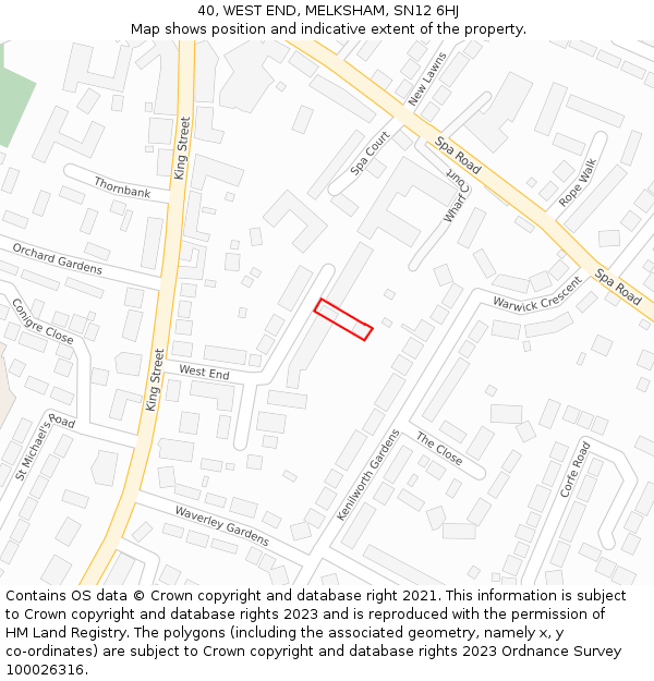 40, WEST END, MELKSHAM, SN12 6HJ: Location map and indicative extent of plot