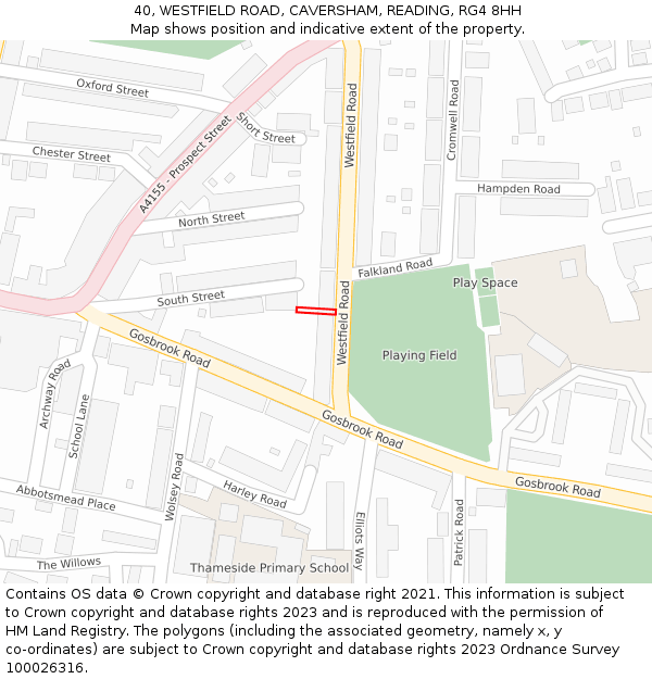 40, WESTFIELD ROAD, CAVERSHAM, READING, RG4 8HH: Location map and indicative extent of plot