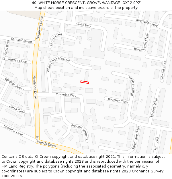 40, WHITE HORSE CRESCENT, GROVE, WANTAGE, OX12 0PZ: Location map and indicative extent of plot
