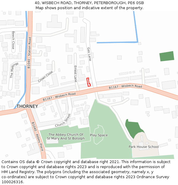 40, WISBECH ROAD, THORNEY, PETERBOROUGH, PE6 0SB: Location map and indicative extent of plot