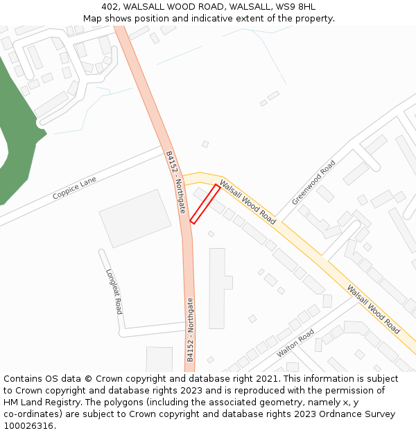 402, WALSALL WOOD ROAD, WALSALL, WS9 8HL: Location map and indicative extent of plot