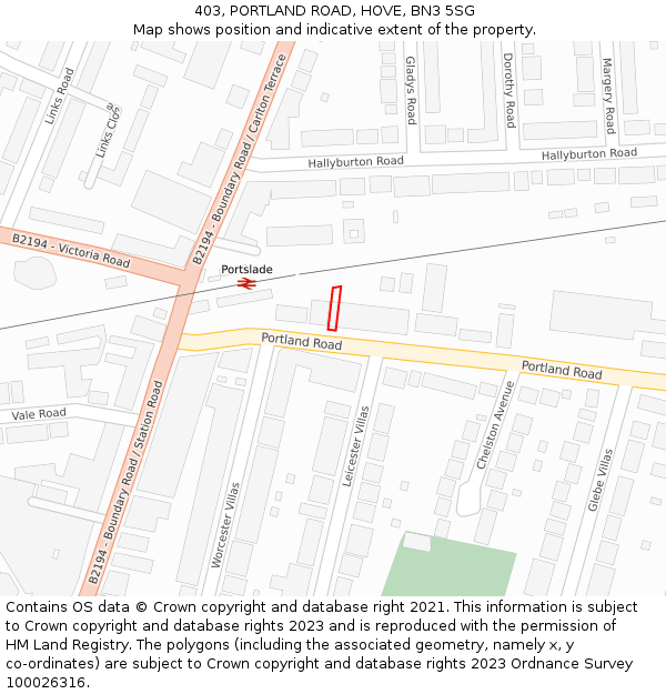 403, PORTLAND ROAD, HOVE, BN3 5SG: Location map and indicative extent of plot