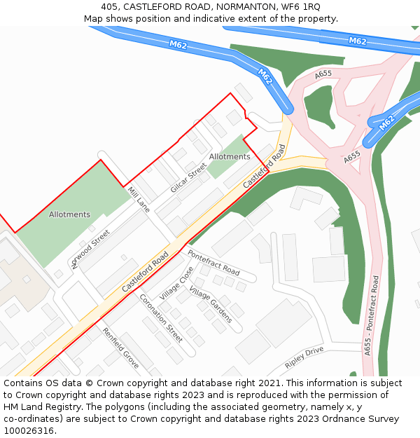 405, CASTLEFORD ROAD, NORMANTON, WF6 1RQ: Location map and indicative extent of plot