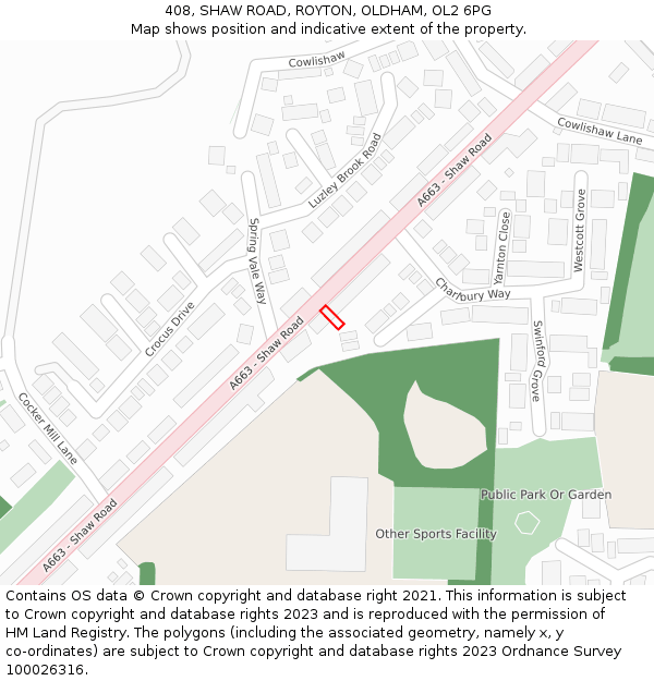 408, SHAW ROAD, ROYTON, OLDHAM, OL2 6PG: Location map and indicative extent of plot