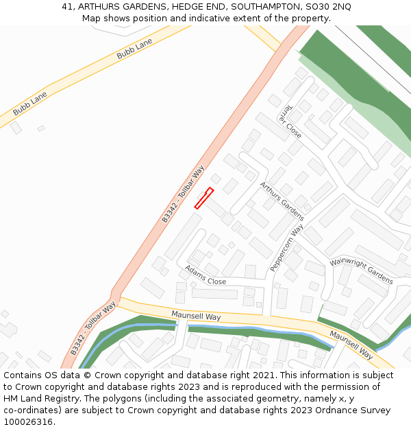 41, ARTHURS GARDENS, HEDGE END, SOUTHAMPTON, SO30 2NQ: Location map and indicative extent of plot