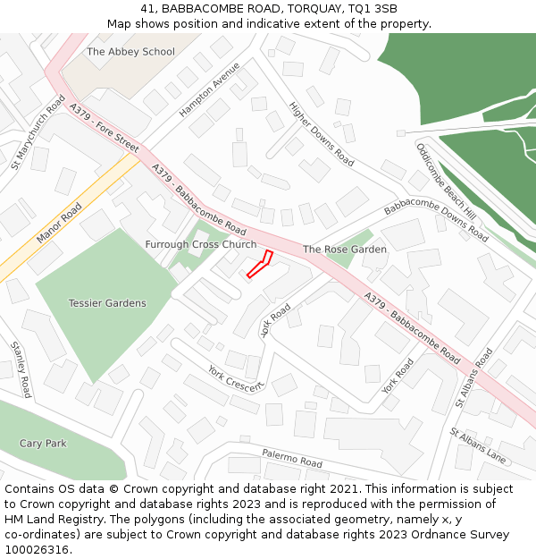 41, BABBACOMBE ROAD, TORQUAY, TQ1 3SB: Location map and indicative extent of plot