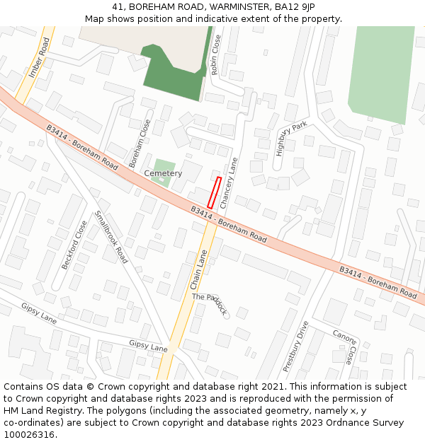 41, BOREHAM ROAD, WARMINSTER, BA12 9JP: Location map and indicative extent of plot
