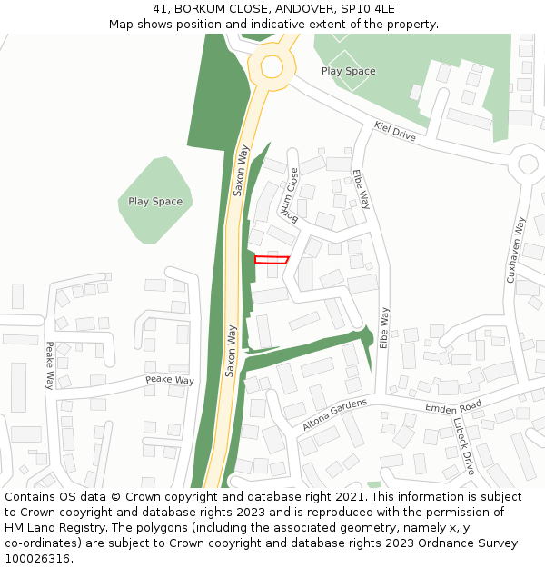 41, BORKUM CLOSE, ANDOVER, SP10 4LE: Location map and indicative extent of plot