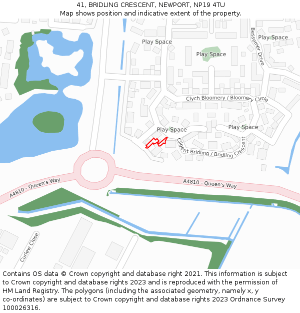41, BRIDLING CRESCENT, NEWPORT, NP19 4TU: Location map and indicative extent of plot