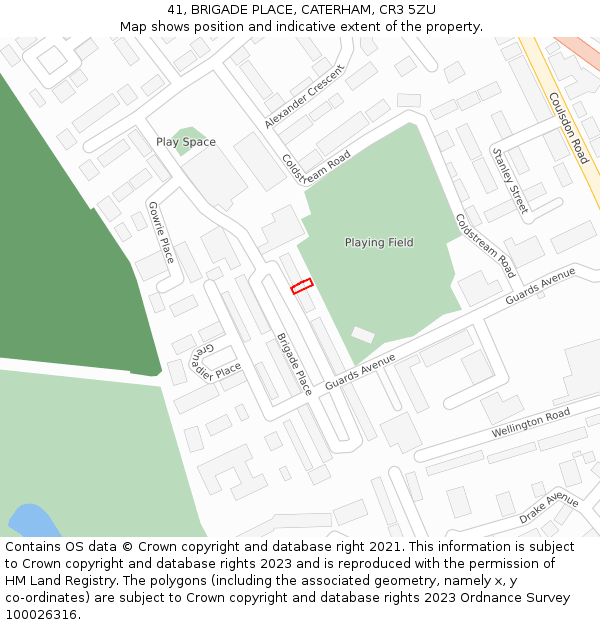 41, BRIGADE PLACE, CATERHAM, CR3 5ZU: Location map and indicative extent of plot