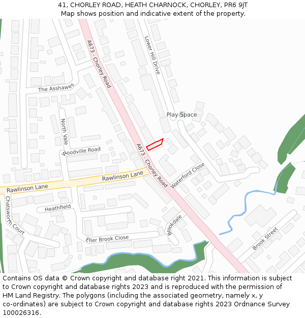 41, CHORLEY ROAD, HEATH CHARNOCK, CHORLEY, PR6 9JT: Location map and indicative extent of plot
