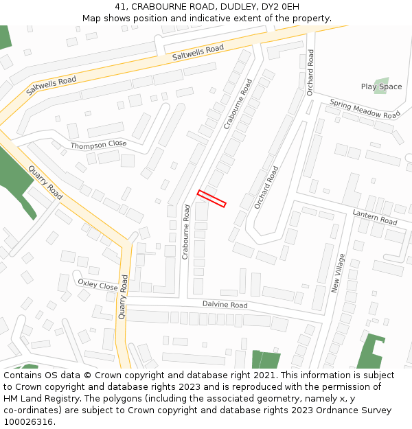 41, CRABOURNE ROAD, DUDLEY, DY2 0EH: Location map and indicative extent of plot