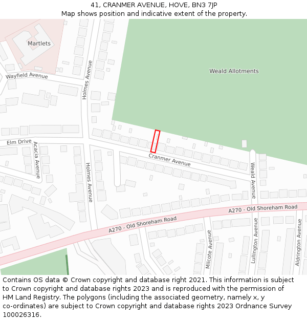 41, CRANMER AVENUE, HOVE, BN3 7JP: Location map and indicative extent of plot
