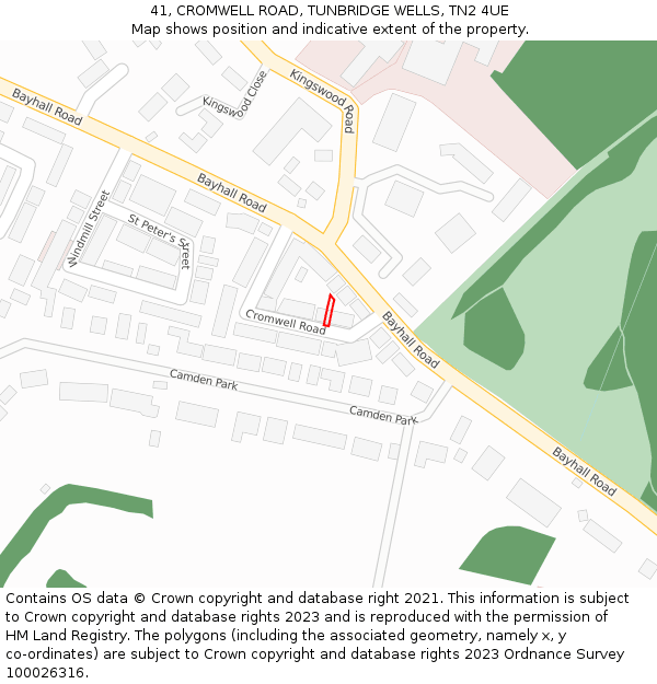 41, CROMWELL ROAD, TUNBRIDGE WELLS, TN2 4UE: Location map and indicative extent of plot