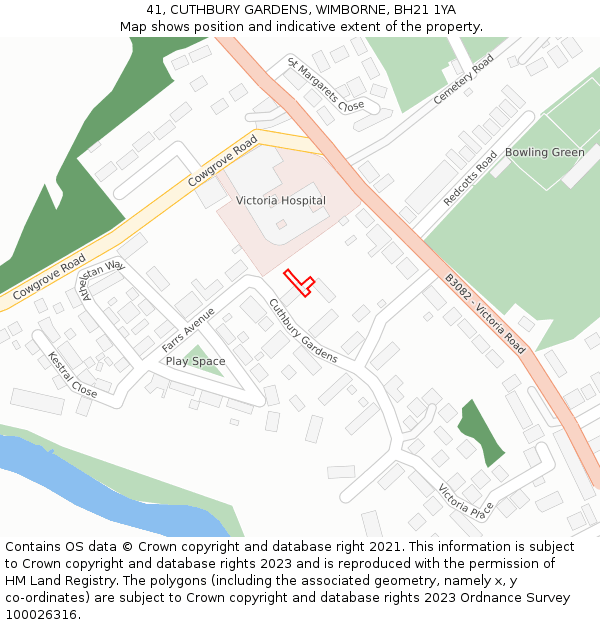 41, CUTHBURY GARDENS, WIMBORNE, BH21 1YA: Location map and indicative extent of plot