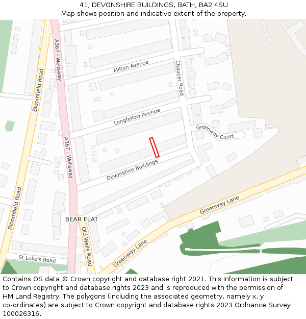 41, DEVONSHIRE BUILDINGS, BATH, BA2 4SU: Location map and indicative extent of plot