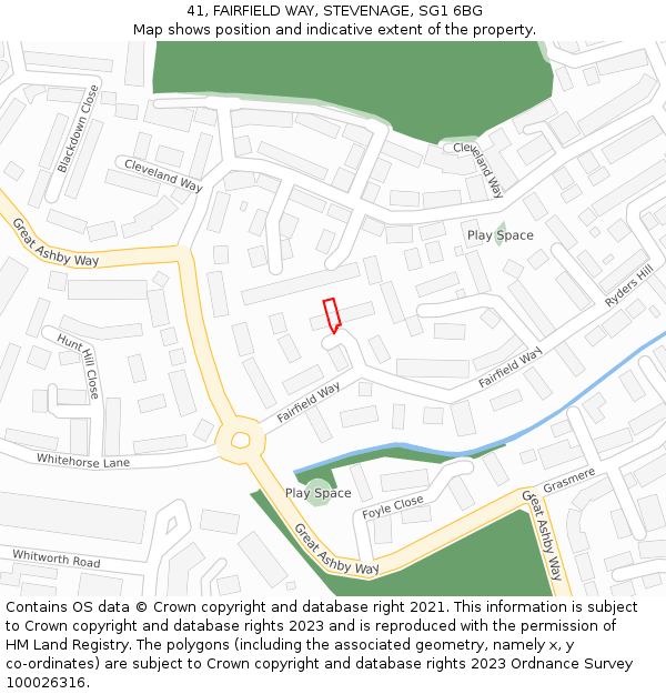 41, FAIRFIELD WAY, STEVENAGE, SG1 6BG: Location map and indicative extent of plot