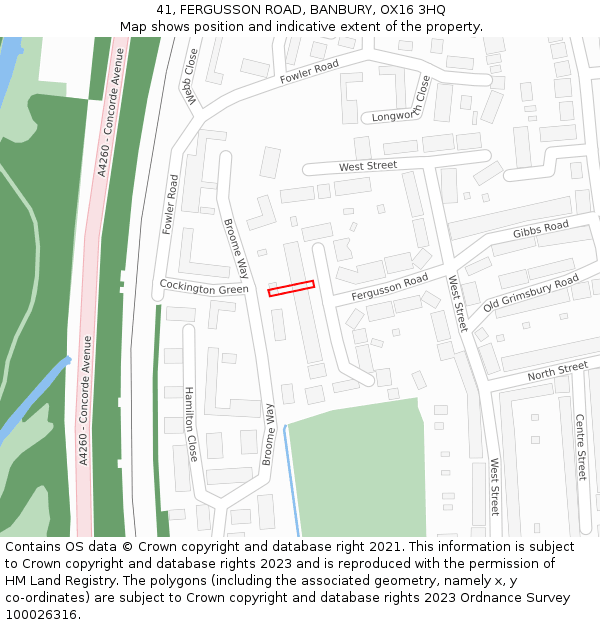 41, FERGUSSON ROAD, BANBURY, OX16 3HQ: Location map and indicative extent of plot