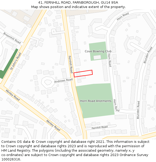 41, FERNHILL ROAD, FARNBOROUGH, GU14 9SA: Location map and indicative extent of plot