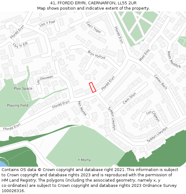 41, FFORDD ERYRI, CAERNARFON, LL55 2UR: Location map and indicative extent of plot