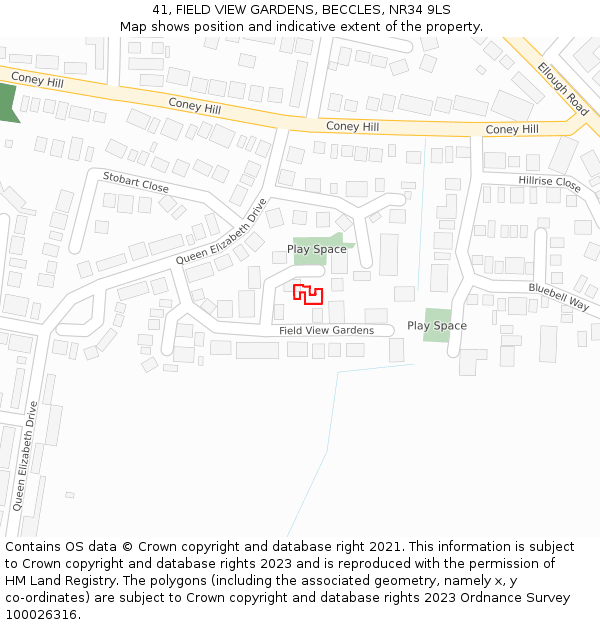41, FIELD VIEW GARDENS, BECCLES, NR34 9LS: Location map and indicative extent of plot