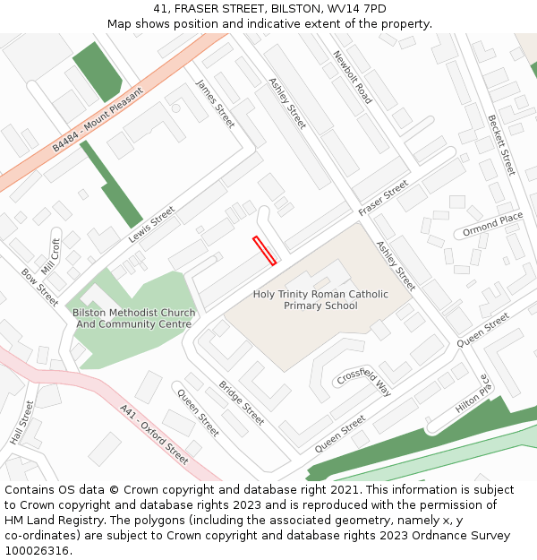 41, FRASER STREET, BILSTON, WV14 7PD: Location map and indicative extent of plot