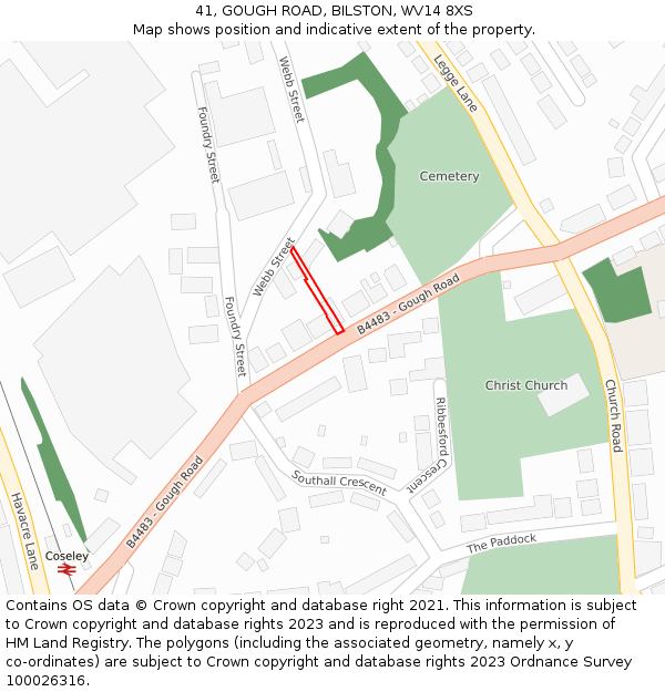 41, GOUGH ROAD, BILSTON, WV14 8XS: Location map and indicative extent of plot