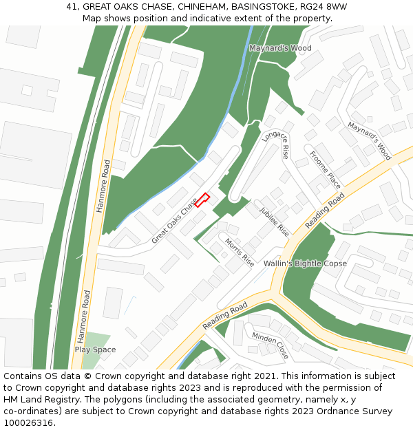 41, GREAT OAKS CHASE, CHINEHAM, BASINGSTOKE, RG24 8WW: Location map and indicative extent of plot