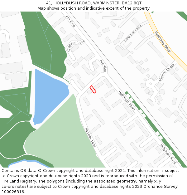 41, HOLLYBUSH ROAD, WARMINSTER, BA12 8QT: Location map and indicative extent of plot