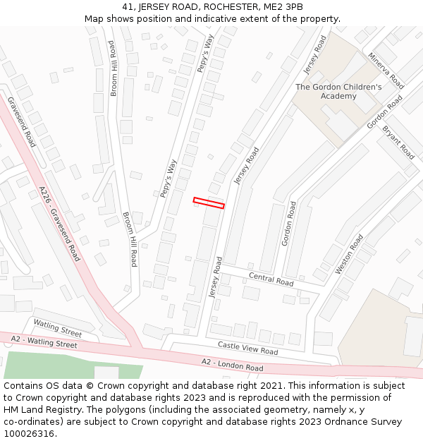 41, JERSEY ROAD, ROCHESTER, ME2 3PB: Location map and indicative extent of plot