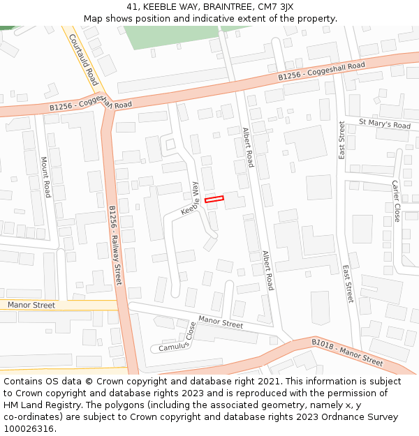 41, KEEBLE WAY, BRAINTREE, CM7 3JX: Location map and indicative extent of plot