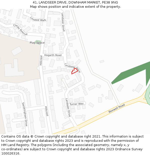 41, LANDSEER DRIVE, DOWNHAM MARKET, PE38 9NG: Location map and indicative extent of plot