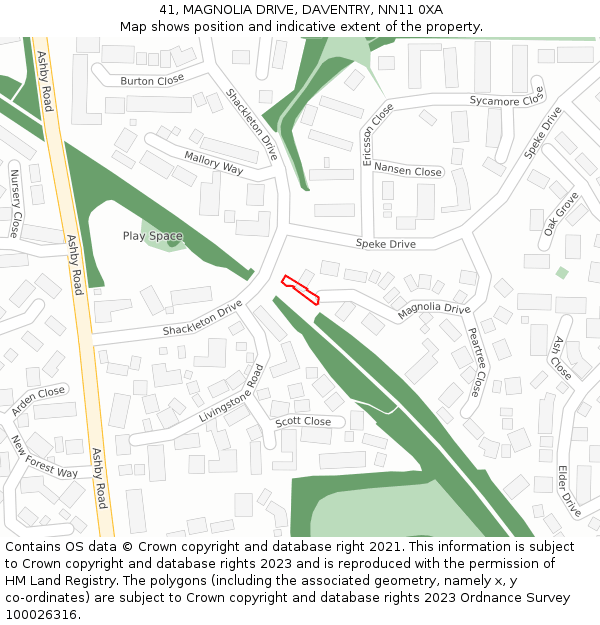41, MAGNOLIA DRIVE, DAVENTRY, NN11 0XA: Location map and indicative extent of plot