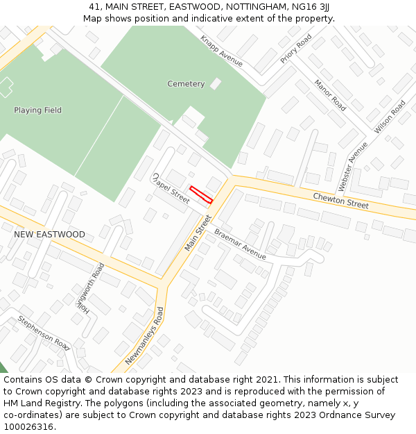 41, MAIN STREET, EASTWOOD, NOTTINGHAM, NG16 3JJ: Location map and indicative extent of plot