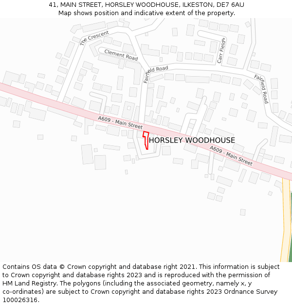 41, MAIN STREET, HORSLEY WOODHOUSE, ILKESTON, DE7 6AU: Location map and indicative extent of plot
