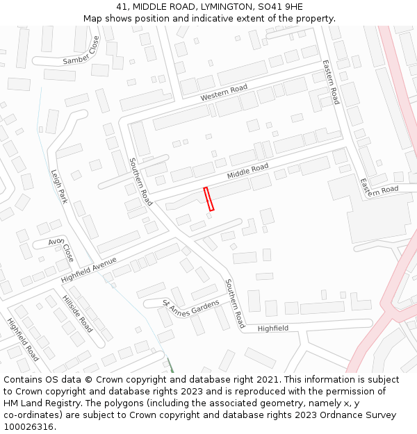 41, MIDDLE ROAD, LYMINGTON, SO41 9HE: Location map and indicative extent of plot