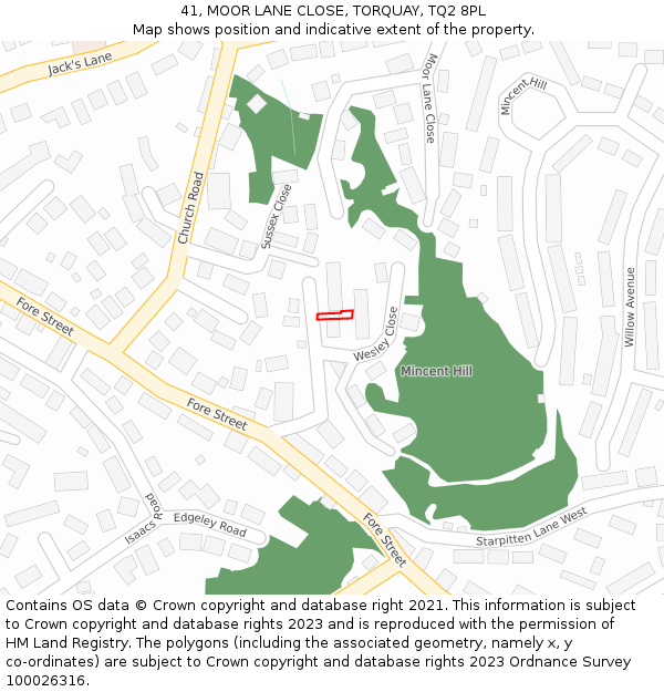 41, MOOR LANE CLOSE, TORQUAY, TQ2 8PL: Location map and indicative extent of plot