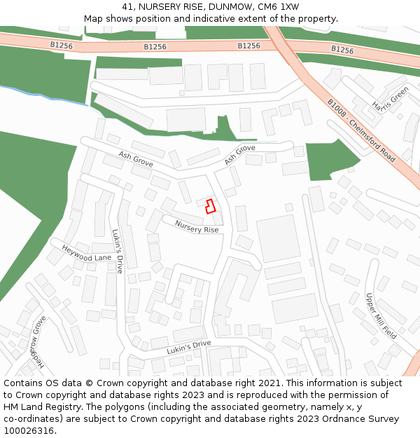 41, NURSERY RISE, DUNMOW, CM6 1XW: Location map and indicative extent of plot