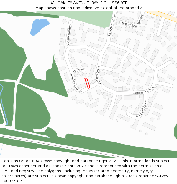 41, OAKLEY AVENUE, RAYLEIGH, SS6 9TE: Location map and indicative extent of plot