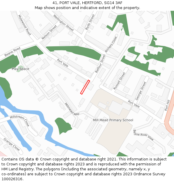 41, PORT VALE, HERTFORD, SG14 3AF: Location map and indicative extent of plot