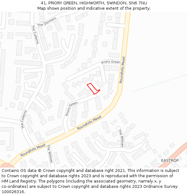 41, PRIORY GREEN, HIGHWORTH, SWINDON, SN6 7NU: Location map and indicative extent of plot