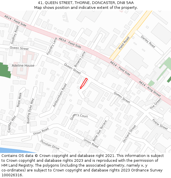 41, QUEEN STREET, THORNE, DONCASTER, DN8 5AA: Location map and indicative extent of plot