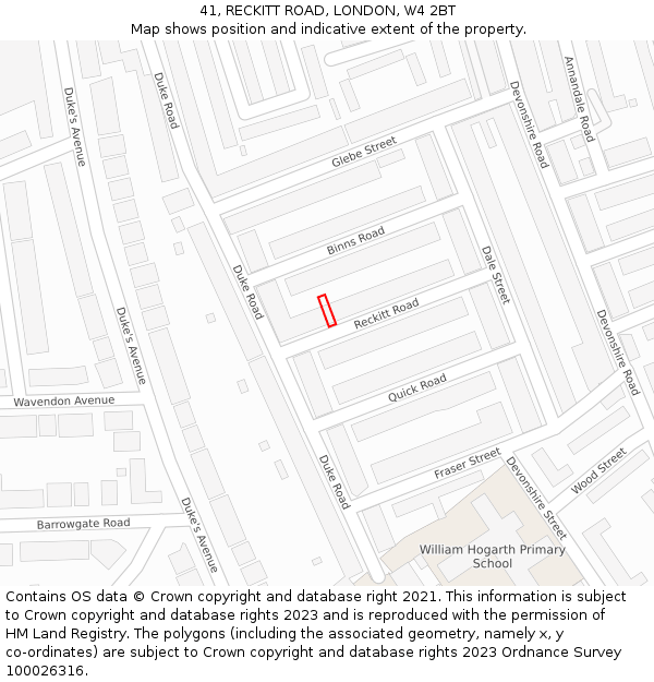 41, RECKITT ROAD, LONDON, W4 2BT: Location map and indicative extent of plot