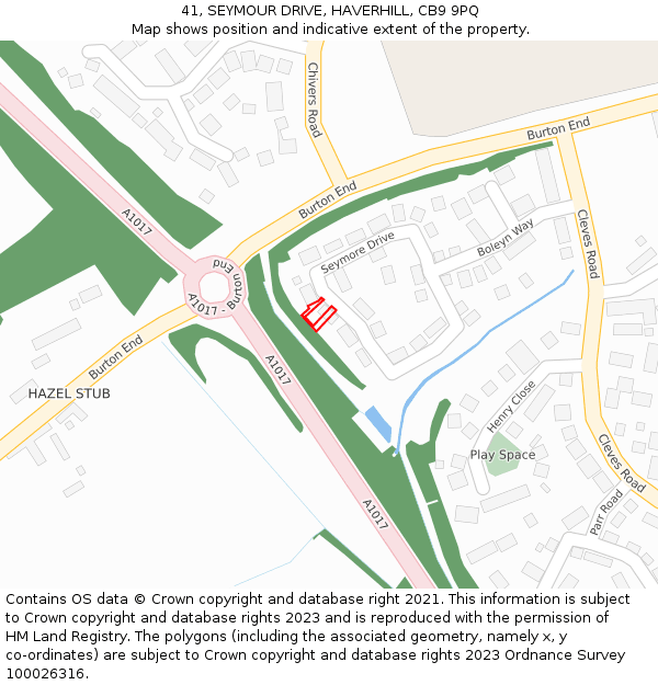 41, SEYMOUR DRIVE, HAVERHILL, CB9 9PQ: Location map and indicative extent of plot