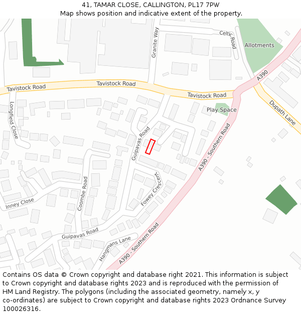 41, TAMAR CLOSE, CALLINGTON, PL17 7PW: Location map and indicative extent of plot