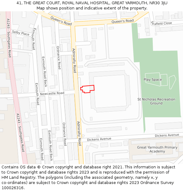 41, THE GREAT COURT, ROYAL NAVAL HOSPITAL, GREAT YARMOUTH, NR30 3JU: Location map and indicative extent of plot