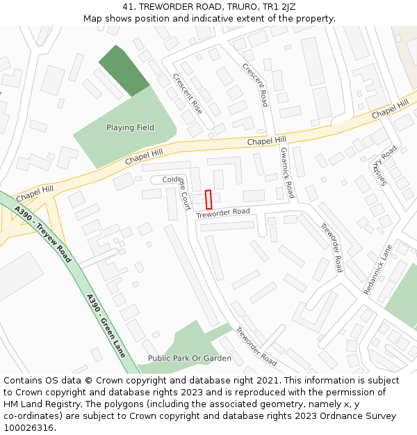 41, TREWORDER ROAD, TRURO, TR1 2JZ: Location map and indicative extent of plot