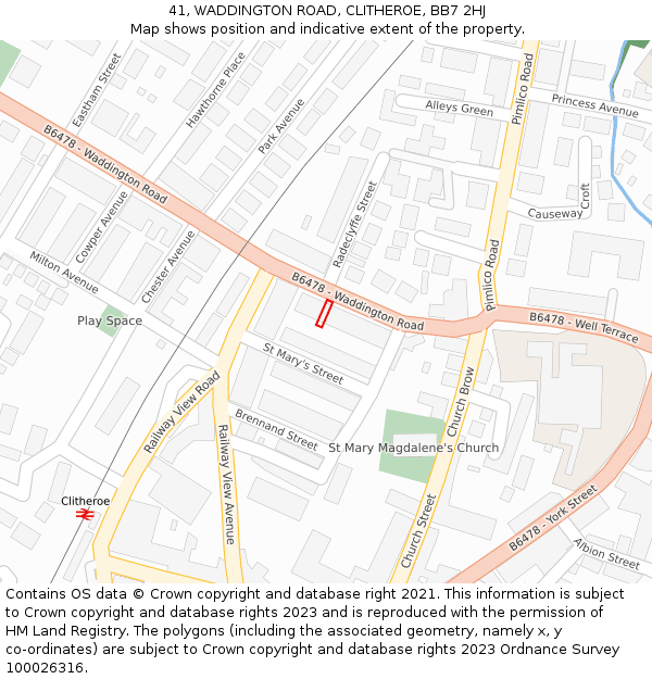 41, WADDINGTON ROAD, CLITHEROE, BB7 2HJ: Location map and indicative extent of plot