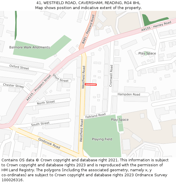 41, WESTFIELD ROAD, CAVERSHAM, READING, RG4 8HL: Location map and indicative extent of plot
