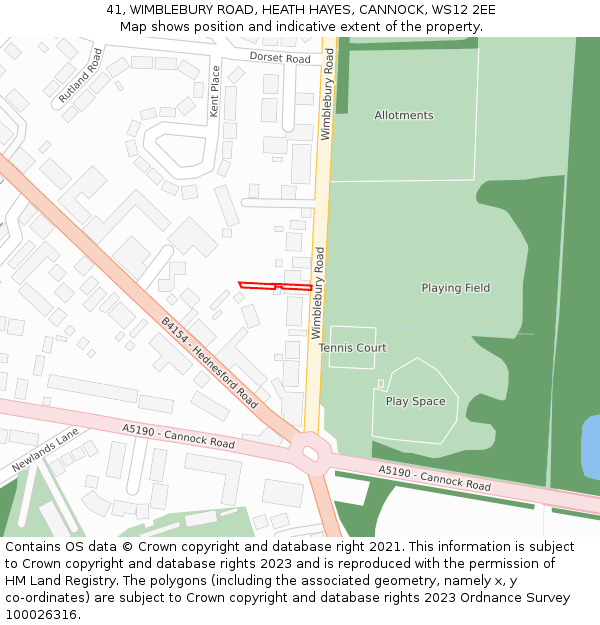 41, WIMBLEBURY ROAD, HEATH HAYES, CANNOCK, WS12 2EE: Location map and indicative extent of plot